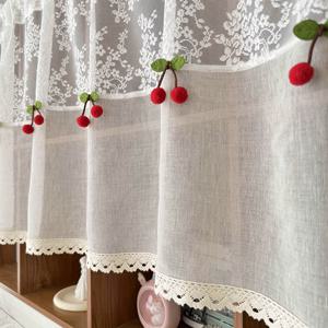 TEMU 작은 창문용 프렌치 플로럴 레이스 숏 커튼, 주방 캐비닛 가제 시어 드레이프 카페 스터디 블라인드 1개