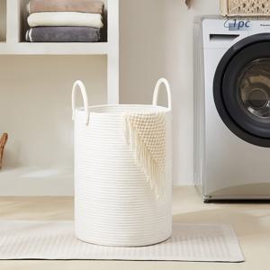 TEMU 1개 대형 원형 직조 수납 바구니, 튼튼한 손잡이 - & 브라운 천연 섬유처럼 보이는 질감, 공간 절약형 디자인, 세탁, 요가, 캠핑용 내구성 좋은 폴리에스터 직사각형 정리함 - 가정 정리 솔루션, 선반 바구니