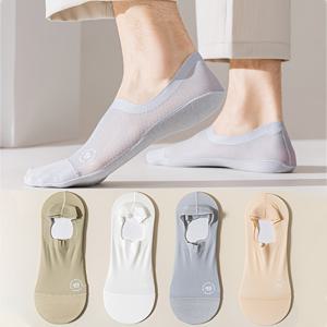 TEMU 4켤레의 신상 통기성 땀 흡수 레터 메시 투명 보트 삭스 (봄, 여름용), 캐주얼 및 비즈니스 신발과 매칭 가능, 땀 방지