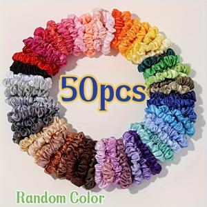 TEMU 25개/50개입 솔리드 새틴 소형 머리끈, 간편하고 우아한 느낌