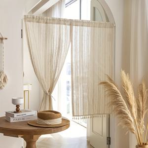 TEMU 일본 스타일 짧은 커튼, 간편한 린넨 소재, 태슬 엣지 디자인, 로드 포켓 걸이용. 커피 커튼으로 주방 캐비닛을 가리고, 주방 및 식당의 창문 및 문 장식에 적합합니다.