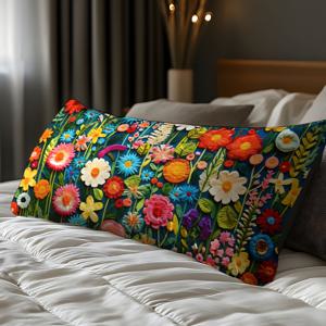 TEMU 1개 민족 스타일 데이지 플로럴 디자인, 3D 디지털 프린팅 원단으로 제작된 오버사이즈 베개커버. 부드럽고 편안하며 피부에 친화적인 소재, 침실, 게스트룸, 호텔에 적합. 발렌타인데이, 생일, 크리스마스 선물로 이상적