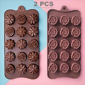 TEMU 2개 실리콘 꽃 모양, 비스듬한 꽃 초콜릿 캔디 모양, DIY 베이킹 모양, 초콜릿, 모양된 비누, 젤리, 쿠키, 케이크, 푸딩, 향기 있는 촛불 만들기 - 15 구멍, 베이킹 도구 | 장식 모양 디자인 | 베이킹용 실리콘 모양