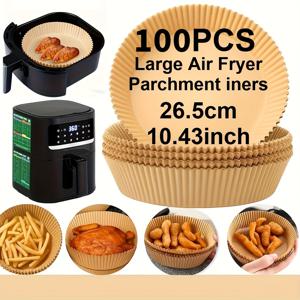 TEMU 에어프라이어용 논스틱 라이너 100매 - 베이킹, 로스팅, 전자레인지 사용에 적합한 갈색 종이 시트 - 청소 용이, 건강한 요리를 촉진, 가정 및 상업 주방 모두에 이상적, 에어프라이어용 추가품