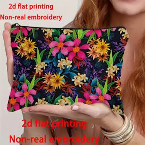 TEMU (부자국 2D 디자인) 생생한 플로럴 패턴 메이크업 가방 - 휴대용 폴리에스터 세면도구 가방, 캐주얼 지퍼 디자인, 할머니, 절친, 엄마 또는 다른 친한 가족 구성원 선물용, 데일리 화장품, 휴대폰 보관에 적합