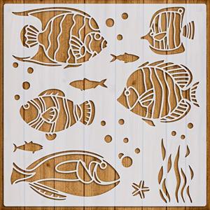TEMU 30.48*30.48 Cm 물고기 스텐실, 재사용 가능, 페인팅용, 바다 테마, 동물 디자인에 적합, 천, 캔버스, 나무 벽, 미술 프로젝트, 가구 및 홈 데코에 사용 가능