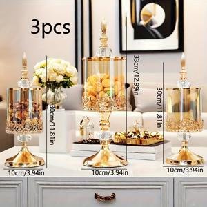 TEMU 정교하게 광택 처리된 금속 뚜껑이 달린 우아한 유리 사탕병 3개 세트. 장식적인 식물 테마 디자인으로, 부활절, 발렌타인데이, 성 패트릭 데이, 라마단, 크리스마스에 이상적인 선택입니다.