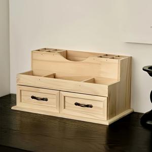 TEMU 1개 고급 원목 화장품 보관함 - 2단 서랍 & 오픈 선반, 메이크업·보석류 정리함, 립스틱 수납용 다기능 조직자 - 컴팩트 화장대/책상/욕실용, 천연 목재 마감, 드로어 디자인, 고품질 공예, 뷰티 애호가를 위한 완벽한 선택