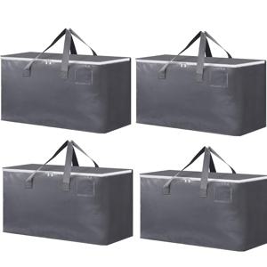 TEMU 집을 때릴 때 강력한 대형 상자 4개 세트. 지퍼형 상단과 손잡이가 특징입니다. 효율적인 공간 사용을 위해 설계된 접이식 보관 용기이며, 재미있는 플라스틱으로 제작되어 이사, 보관, 여행 시 정리하기에 좋습니다.