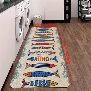 TEMU 1pc 현대적인 주방 바닥 매트, 1.2cm 두께의 스폰지, 플란넬 소재, 밀도: 18D, 사각형 그램 무게 500, 물고기 패턴 디자인, 실내 및 실외 사용, 복도 발코니, 주방 러그, 욕실 바닥 매트, 세탁실 매트, 입구 문 매트, 가정용 매트, 복도 세탁실 주방 매트