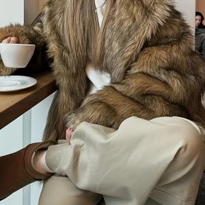 TEMU 신상 가을-겨울 여성용 따뜻한 플러피 인조 퍼 코트, 패셔너블하고 부드럽고 편안한 인조 퍼 재킷 YT