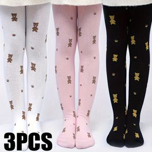 TEMU 3pcs 소녀용 곰 만화 프린트 레깅스 - 부드러운 스트레치 화이트, 핑크 & 블랙 댄스 양말, 귀여운 곰 & 하트 패턴, 올 시즌 니트 타이츠, 젊은이용 댄스 양말, 재미있는 젊은이용 의상, 편안한 젊은이용 의상