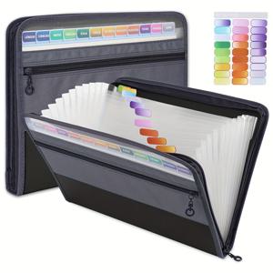 TEMU 확장형 폴더, 35 X 26 Cm 라벨 지퍼 파일 정리함, 13 포켓 휴대용 플라스틱 지갑 폴더, 사무실 및 학교에 적합