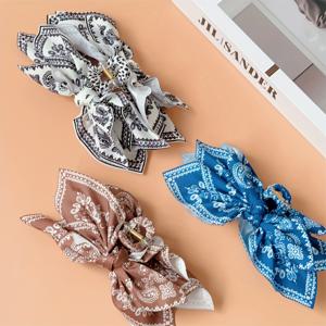 TEMU 3개 세트, 달콤하고 우아한 페일리 패턴 양면 레이어드 패브릭 헤어 클립 (리본 포함), 포니테일 및 업스타일에 적합, 스타일 헤어 장식. 블루, 브라운, 화이트 색상으로 제공