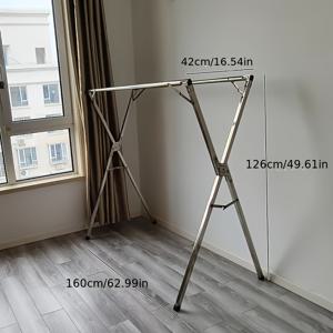 TEMU 1개 건조대, 접이식 옷 건조대, 스테인리스 스틸 재질, 견고하고 부러짐이 적음, 두꺼운 파이프 직경, 벽 두께 22mm, 길이 자유롭게 조절 가능, 30개 방풍 후크 포함, 옷걸이, 건조대