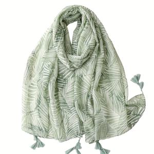 TEMU 여성용 스카프, 봄과 가을을 위한 얇은 프린트 스카프, 열대 식물 잎 꽃무늬, 신선하고 자연스러운 스타일, 여행 액세서리, 패션 웨어, 드레이프와 따뜻함, 레이어링에 적합, 레이어드 룩 강화