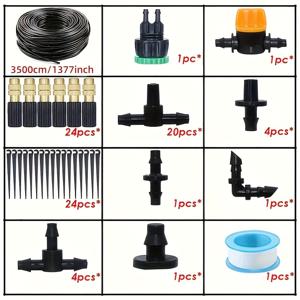 TEMU 이 자동 점적 관수 키트는 잔디, 화분 식물, 온실용으로 적합하며 4/7mm 황동 미스트 노즐 포함 - 길이 35m/1377ft, 잔디 자동 점적 시스템, 정원 물주기, 스프링클링 및 분무 관개 도구에 이상적