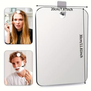 TEMU 대형 안개 방지 욕실 거울 - 접착 후크 포함, 무테 벽걸이형 휴대용 화장 및 면도용 미러, 플라스틱 소재, 꽃무늬 디자인, 욕실·헬스장·여행용