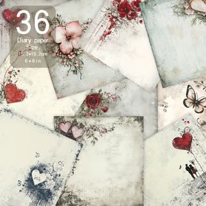 TEMU 36장 빈티지 플로럴 스크랩북 용지 - 6x6인치 레드 로즈, 나비 & 하트 디자인 DIY 공예, 카드 만들기, 저널링, 데이 장식용 직선 종이