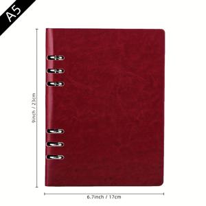 TEMU 교체 가능한 리필 가능 분리형 링 바인더 노트북, 90매 (180페이지), A5 PU 가죽 커버 비즈니스 하드 셸 메모장 - 사무용품, 6홀 펀치 디자인