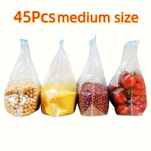 TEMU 45개 재사용 가능한 냉동백 & 보관백 - 과일, 채소, 곡물, 고기용 밀폐 투명 플라스틱 식품 보관백 | 누수 방지, 공간 절약형 디자인, 주방 정리 필수품, 신선한 농산물 보관용