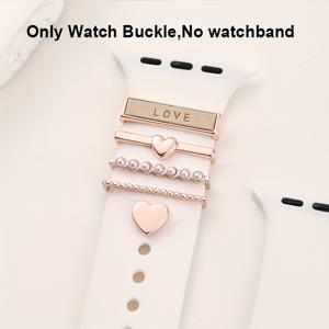 TEMU 1세트 패션 하트 아이워치 밴드 참스, 우아한 라인스톤 스트랩 & 반짝이는 러브 참 클라스프 장식 링 루프 여성용 선물 38mm 40mm 41mm 42mm 44mm 45mm