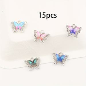 TEMU 15개/8개 그라데이션 아크릴 반짝이는 라인스톤 장식, 나비 아연 합금 펜던트 포함, 주얼리 제작용, 귀걸이, 팔찌, 브라이덜 액세서리, 봄/여름 공예, 투톤 나비 주얼리