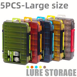 TEMU 내구성 강한 PP 플라스틱 낚시용품 보관함 5개 세트 - 안전 잠금장치 포함, 14칸 대형 양면 낚시 장비 정리함, 사계절 사용 가능, 캠핑, 호숫가, 보트용 - 낚시꾼에게 이상적인 낚시용품 보관함