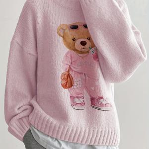 TEMU 여성용 귀여운 패턴 만화 프린트 풀오버 긴팔 따뜻한 루즈핏 스웨터