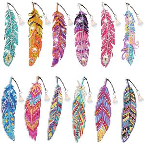 TEMU DIY 펜던트형 깃털 책갈피 페인팅 12개, 가정 사무실 학교 교실용, 수공예 아트 페인팅 키트, 독서 애호가, 크리스마스 선물