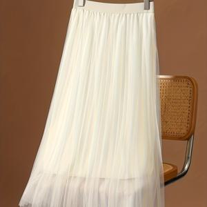 TEMU 여성용 우아한 A라인 롱 스커트 - 아프릭트 우아한 메쉬 스커트, 오판지 포멀/파티/캐주얼 스커트, 모든 계절에 적합