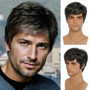 TEMU 1개 8인치 스타일리시한 남성용 짧은 헤어스타일 가발, 옆으로 쓸어efined한 앞머리와 스트레이트한 짧은 머리카락. 캐주얼 복장, 생일 파티, 할로윈, 크리스마스, 음악 축제 및 기타 휴일 코스튬에 적합