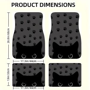 TEMU 귀여운 고양이 디자인 4pcs 자동차 바닥 매트 - 운전석/조수석/뒷좌석 및 트렁크용 부드러운 핏, 세척 및 설치 쉬움, 자동차, SUV, CUV 호환 (차량 내부)