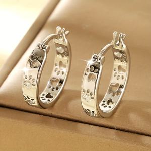 TEMU 구리 라이트 럭셔리 빈티지 기하학적 광택 라운드 이어 커프스 1쌍, 세련되고 정교한 동물 강아지 발바닥 프린트 이어 후프, 데이트 선물