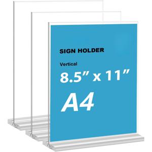 TEMU 8.5X11인치 아크릴 간판 홀더 3개 세트, 메뉴, 가격표, 홍보 자료용 양면 디스플레이 스탠드, 소매점, 레스토랑 및 사무실에서 세로 및 가로형 테이블 상판 사용에 적합