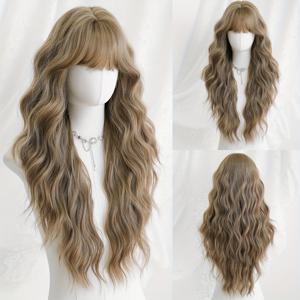 TEMU 코스튬 가발 긴 물결 웨이브 퍼플 그레이 앞머리 가발 내열성 인조 가발 여성용 데일리 파티용 카니발 음악 축제 할로윈 변장용 가발 30인치