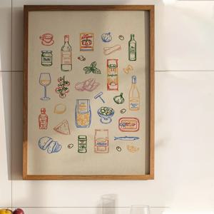 TEMU 2D 플랫, 2D 플랫, 벽 장식 1개, 재미있는 재료 스케치가 특징인 레트로 포스터, 이탈리아 요리에서 영감을 받은 캔버스 아트워크, 침실 장식에 적합, 거실의 미적 감각을 향상시키는 선물, 친구를 위한 사려 깊은 선물