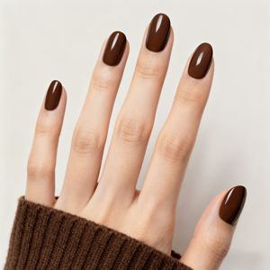 TEMU 수제 인조 손톱 10개 세트 - 중간 크기의 타원형 모양, 반짝이는 끝이 있는 핫 초콜릿 색상, 다양한 스타일에 적합하며 영구적인 스타일, 가을 및 겨울, 크리스마스 및 새해 네일 장식, 축제 선물로 이상적