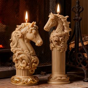 TEMU 2개 로마 기둥 말 캔들 실리콘 몰드, 우아한 갈기, 고온 내성 및 재사용 가능, 매끄러운 내벽으로 쉬운 탈형, 선명한 질감과 구조, 석고/에폭시 수지/캔들/비누에 적합, DIY 수제 향초/비누, 수지 장식 공예용 다기능 실리콘 몰드, 로마 애호가를 위한 선물, 말 애호가를 위한 선물