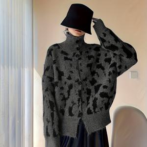 TEMU 여성 빈티지 프린트 가디건 - 우아한 스탠드 칼라 긴소매 스웨터, 버튼 앞면, 루즈핏 가을/겨울 코트, 캐주얼부터 포멀까지, 프린트 스웨터, 가을 패션, 레트로 패션, 스타일리시 아우터