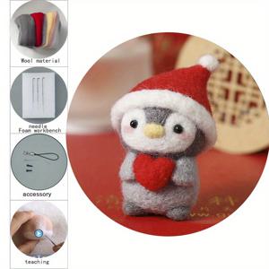 TEMU 사랑 테마 펭귄 울 펠트 펀치 니들 공예 키트 미완성 세트, 세심한 DIY 선물