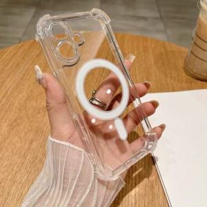 TEMU 아이폰 12 13 17 프로 맥스 플러스 에어용 럭셔리 무선 충전 매그세이프 투명 케이스 - 자석 충격 방지 소프트 범퍼 커버