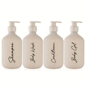 TEMU 4개 세트 500ml 리필 가능한 욕실 비누 디스펜서 병 + 라벨 4개 포함, 샴푸/컨디셔너/바디로션/샤워젤용, 밀짚 소재 화장품 디스펜서 병