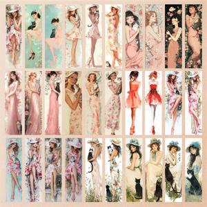 TEMU 빈티지 수채화 소녀와 고양이 책갈피 32개 세트, 책 애호가를 위해 디자인된 스타일리시한 레트로 책갈피, 북클럽 또는 이벤트에 적합, 삽화 책 추적 책갈피, 독특한 디자인의 정교한 책갈피 용지