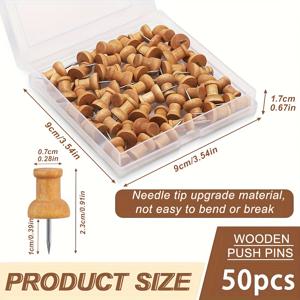 TEMU 50개 나무 압정, 천연 코르크 보드 핀, 지도 및 공예용 나무 압정, 강력한 그립 압정