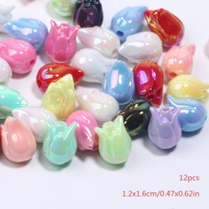 TEMU 12개 세트 밝은 컬러 튤립 아크릴 비즈 - DIY 액세서리 제작용 소형 꽃 비즈, 목걸이, 팔찌, 귀걸이, 키체인에 적합 - 내구성 강한 생동감 넘치는 튤립 비즈 액세서리