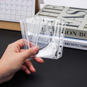 TEMU 12개 투명 PVC 지갑 봉투 6홀 지퍼 M5 바인더 인서트 사진 슬리브 5링 바인더용 카드 청구서