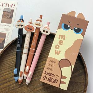 TEMU 0.5mm 속건성 잉크가 사용된 귀여운 사이어미 고양이 젤 펜 4개 세트. 고양이 표정 변화를 보여주는 창의적인 푸시 버튼 디자인 특징.
