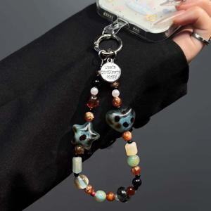 TEMU 앰버 레트로 프린트 비즈 팔찌 비즈 핸드백 체인 손목 짧은 끈 휴대폰 케이스 가방 펜던트
