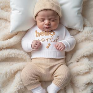 TEMU 신생아 사진 촬영 의상 3종 세트: 아동용 캐주얼하고 스타일리시한 와플 니트 긴팔 레터 자수 상의 + 단색 바지 세트 + 모자, 야외 활동용, 남아/여아 퇴원복, 베이비 샤워 선물용